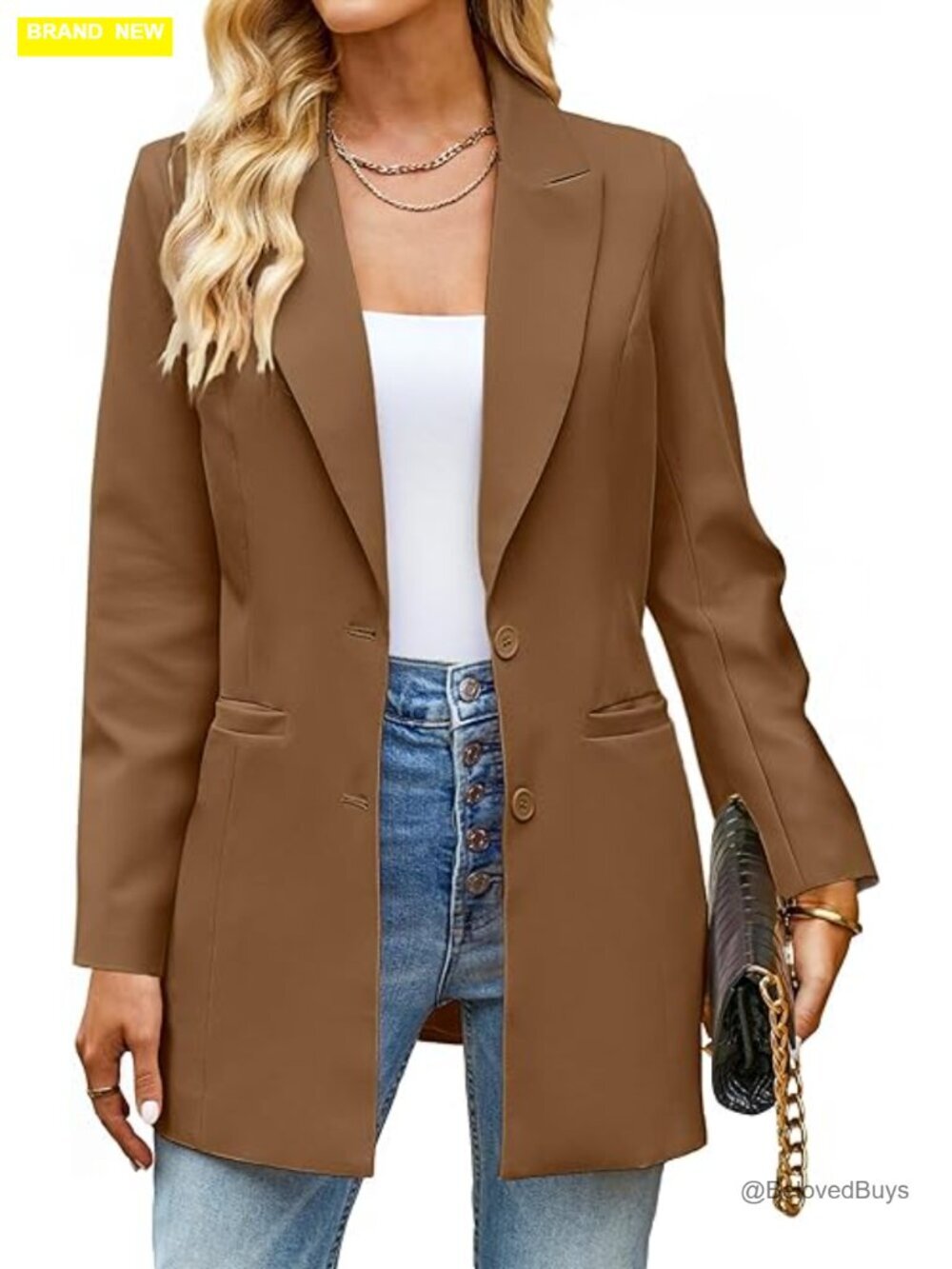 Women's Long Blazer Jacket Business Casual Work Office Lapel Pockets